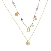 Women Layered Necklaces - Collar multielemento de concha de doble capa de acero de titanio - color dorado - Ver 1