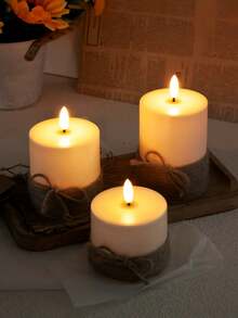 3 件套无焰蜡烛（带定时器）、LED 蜡烛、带黄麻绳的柱状蜡烛、逼真的蜡烛灯（带 3D 火焰效果），适用于婚礼、万圣节、花园装饰、派对、家居装饰、餐桌装饰