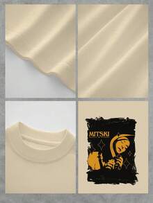Men's Artistic MITSKI T-Shirt With Double Sided Print - 杏色 - 查看 4