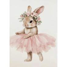 1 pezzo Stampa su tela con coniglio ballerina carino, poster e stampe di animali da ballet, opera d'arte da parete per camera di ragazze, cameretta, decorazione per la casa, con cornice opzionale - Multicolore - Visualizzare 45