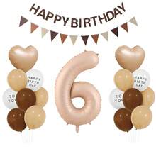 1 Set Caramel Latex Aluminum Foil Balloon Combo, 1-9 Years Old, With "Happy Birthday To You" Latex Balloon And Pennant, Suitable For Birthday Party Decoration