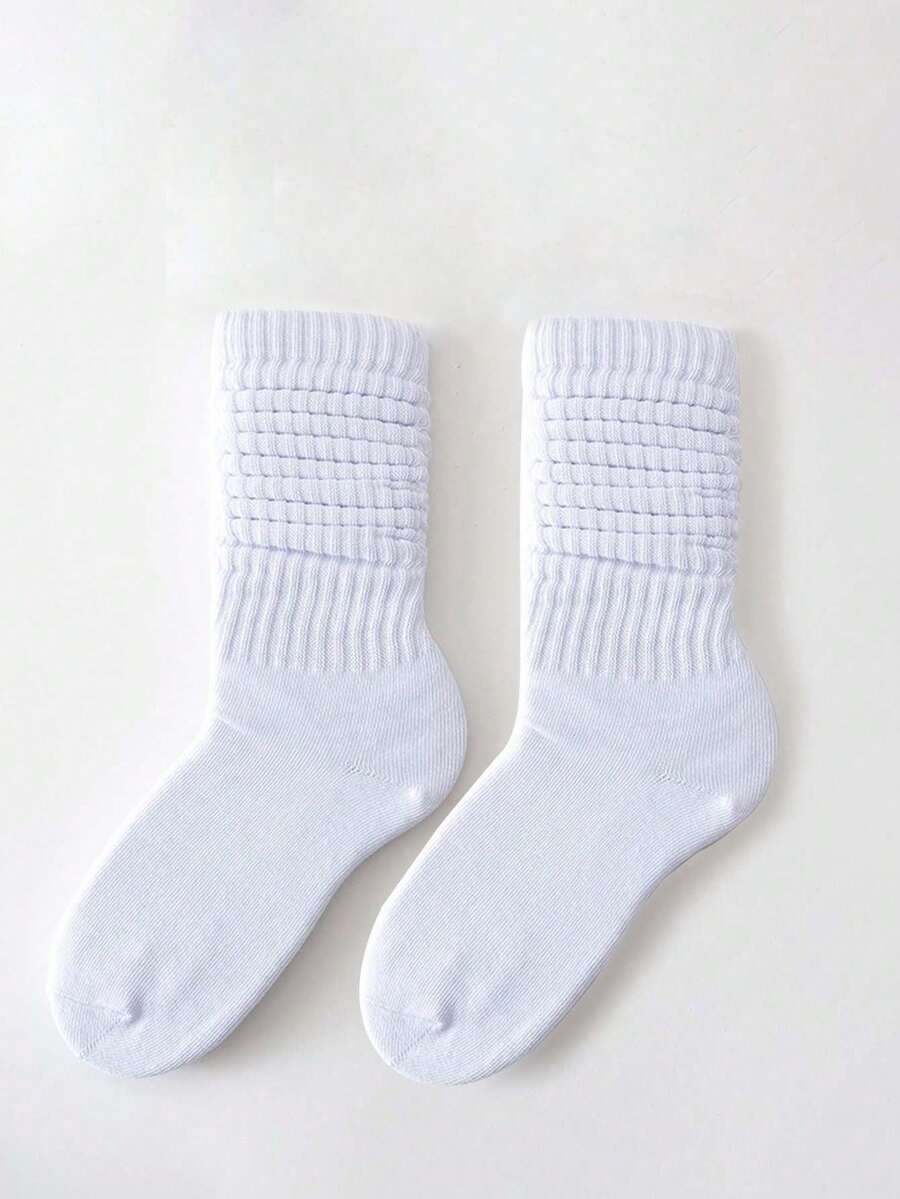 1双女士过膝袜，纯色护腿袜，中筒袜，简约百搭，适合所有季节，舒适保暖，日常穿着 - 白色 - 查看 1