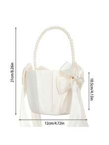 婚礼用品：白色缎带、珍珠手柄婚礼花篮、过道花童花瓣篮、结婚戒指枕头、婚礼派对餐桌装饰 - 白色 - 查看 3