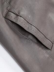 男士皮夹克休闲复古摩托车骑行夹克休闲夹克，羊毛 - 灰色 - 查看 3