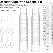 300 Packs Dessert Cups With Spoons, 5 OZ Mini Clear Plastic Dessert Parfait Cup For Party, Square Dessert Shot Glasse Round Goblet Small Reusable Fruit Ice Cream Pudding Appetizer Cup Bowls-Yl - Oval, Square - View 2