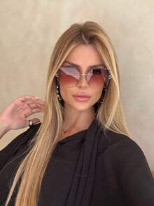 Women Oversized Rimless Sunglasses Famous Design Sexy Vintage Summer Style Uv400 - 粉色 - 查看 1