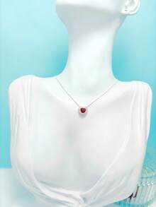Luxury Necklace For Women, Semi-Jewelry, Heart-Shaped Zirconia Pendant With Rhinestones, 925 Silver Plated. - Red - View 7