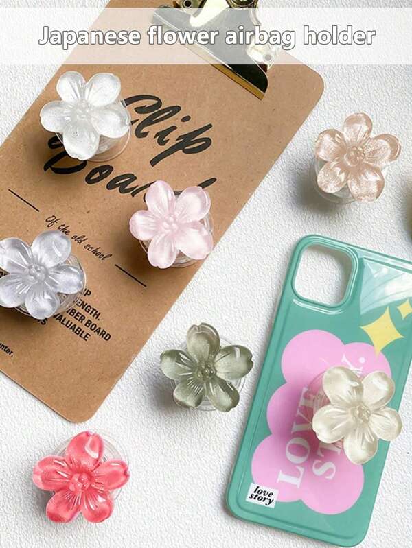 1pc Floral Transparent Mobile Phone Stand, Adhesive, Extendable, Air Cushion Design Compatible With IPhone, Android Phone, Gift For Birthday, Family, Friends Push-Pull Phone Grip, Phone Holder, Phone Accessories