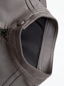 男士皮夹克休闲复古摩托车骑行夹克休闲夹克，羊毛 - 灰色 - 查看 7