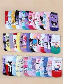 Sanrio 5/6/10/15/20/30 pares de calcetines cortos de verano transpirables con estampado Sanrio, que absorben la humedad