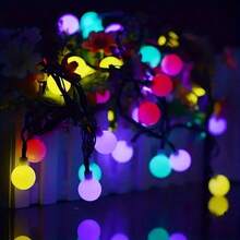 1 件太阳能圆形白球 LED 灯串，20/30/50/100/200 LED 户外花园装饰灯串，圣诞仙女花环灯，花园太阳能仙女新鲜灯，花灯，户外户外灯，适用于花园卧室派对客厅配件、房间卧室露营家居窗帘婚礼墙壁阳台