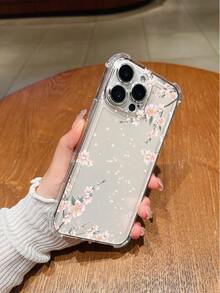 1pc Minimalist Cherry Blossom Design Transparent TPU Protective Case, Compatible With Apple 16, 16 Plus, 16 Pro Max, 16 Pro, 11, 15 Pro Max, 14 Pro Max, Compatible With Galaxy, Compatible With Realme C15, Compatible With Infinix Hot30i, K60 Ultra, Compatible With Redmi A5/Note 14 Soft Case Waterproof Shockproof Anti-Fall Scratch Resistant - Clear - View 2