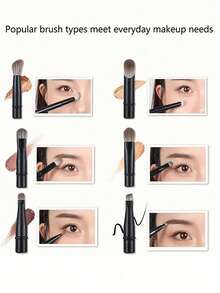 6pcs Mini Travel Makeup Brushes Set With Transparent Case, Including Contour Brush, Concealer Brush, Eyeshadow Brush, Eyebrow Brush, Soft & Versatile For Daily Makeup Needs, Convenient For Travel,Brush Set,Makeup Brush Kit,Make Up Brush Set,Make Up Set Complete,Makeup Brush Set,Complete Makeup Kit,Brush Kit,Brushes Makeup Set,Makeup Gift Set,Set - Black - View 6