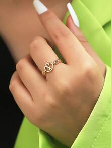 1 pieza Anillo de letra dorada personalizada de moda con diseño de la letra 26 - Amarillo Oro - Ver 7