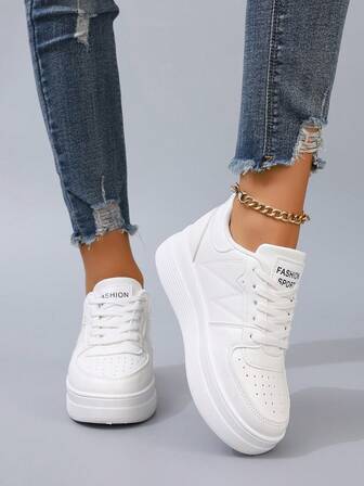 Women's Breathable Platform Casual Sneakers, Thick Soled Hidden Heeled Lace Up Soft Bottom Fashion Trainers