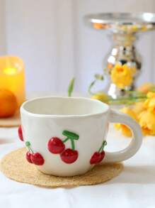 1pc 400ml Ceramic Cup With Fruit Pattern, Espresso Cup, Creative Ceramic Gift, Water Cup, Holiday Coffee Cup/Tea Cup, High-Quality Office/Home Breakfast Cup, Couple Gift Cup Back To School