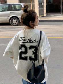 日系纯棉宽松休闲圆领卡通英文字母印花短袖T恤春夏 - 淺灰色 - 查看 1