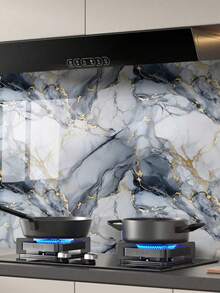 1 卷可移除铝箔仿大理石接触纸，防水、防油、哑光白色，适用于浴室、厨房、宿舍、卧室、背景墙装饰、自粘乙烯基壁纸房间装饰家居装饰壁纸墙纸墙贴墙贴厨房配件厨房用品厨房装饰 - 灰藍 - 查看 4