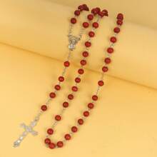 1pc High-End Niche Fragrant Wooden Bead Cross Pendant Necklace, Long Women Fashion Jewelry