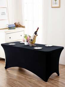 1/2pcs Black High Stretch Tablecloth + 6pcs Chair Cover Set, 4FT/6FT/8FT Polyester & Spandex Material Tablecloth, All-Season Tablecloth Covers, Full-Cover Chair Covers, PU Leather Chair Covers With Tie-Back, Suitable For Home, Indoor, Outdoor, Picnic And Camping, Fits All Holidays And Special Occasions