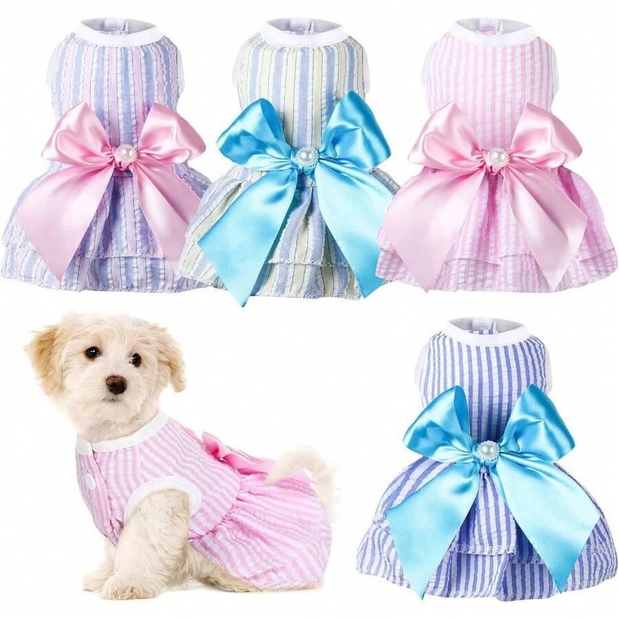 4 piezas Vestidos para perros Ropa para perros y cachorros Vestidos de princesa de verano para mascotas Falda de tutú para perritas Ropa para Chihuahuas, Yorkies y gatos (Talla extra pequeña) - X-Pequeño - Ver 1