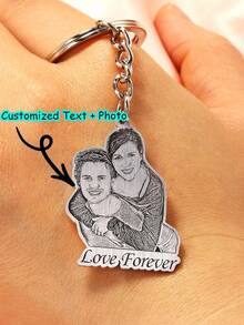 Personalized Family Portrait Keychain Pet Portrait Personalized Pet Keychain Heart Pendant Mom Keychain Necklace Set Unique Gift - Silver - View 1