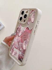 1 pieza Funda de teléfono gruesa y a prueba de golpes con diseño de agujero para lente y patrón de collage de mariposa y periódico, compatible con iPhone 11 Pro Max, 12 Pro Max, 13 Pro Max, 14 Pro Max, 15 Pro Max, 16 Plus, 16 Pro Max, 16E, Galaxy A55, A15, S24 Ultra, Redmi, OPPO, Realme, VIVO, Infinix, Honor, MOTO, One Plus a prueba de agua y resistente a arañazos - Blanco - Ver 6