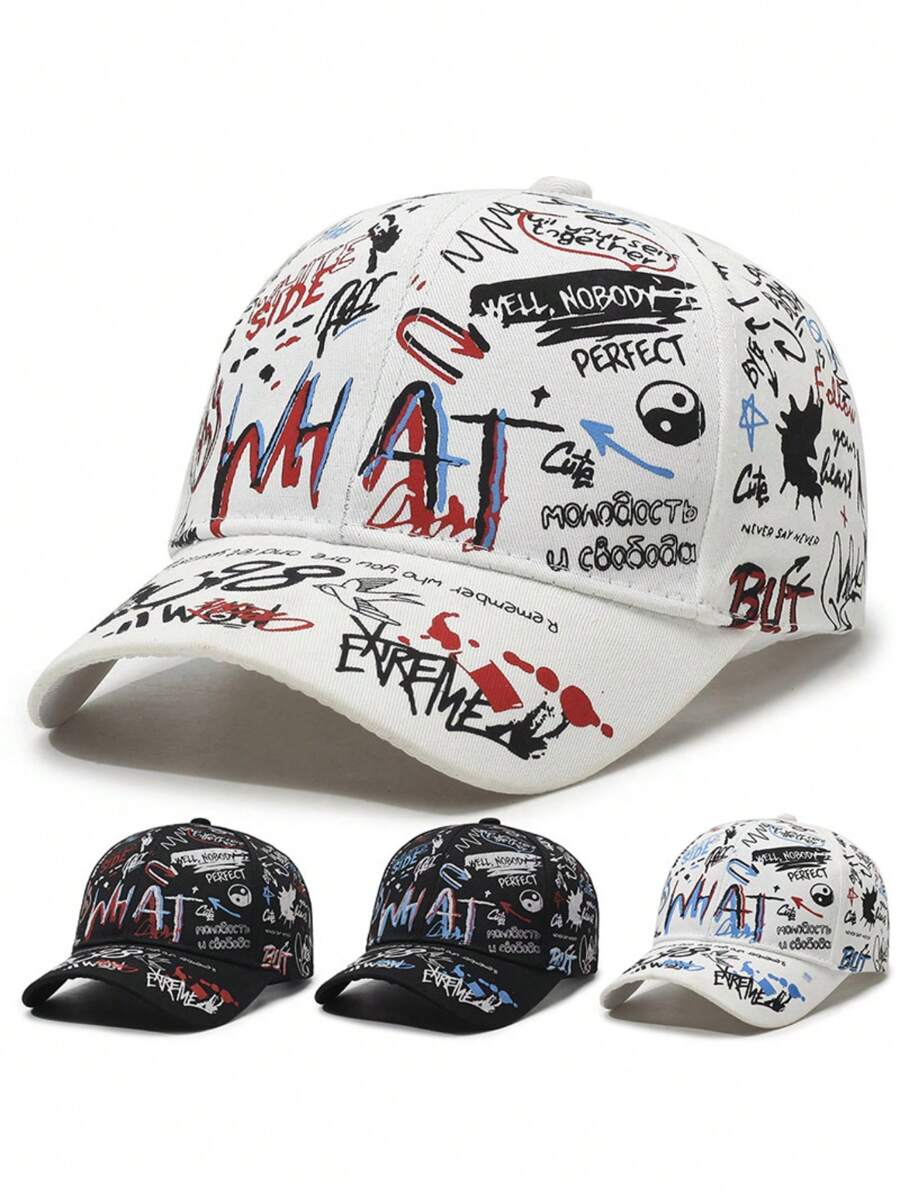 Korean Style Romantic: Graffiti Letter Print Baseball Cap, Sunscreen & Shading Design, Outdoor Peaked Cap Expressing Fresh Vibe