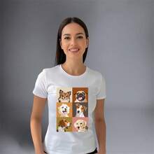dama mujer joven juvenil moda chopis playera cuello redondo manga corta diseño perritos Fresca gym suave primavera verano jardín casual viaje - Blanco - Ver 1