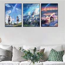 1 Pc Optional Frame Posters Wall Arts Pop Anime Poster Set Weathering With You Your Name She And Her Cat Retro Japanese Style Wall Decor For Home ﻿