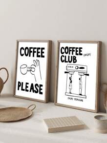 2 pièces/set Impression sur canevas art déco moderne minimaliste pour club de café, portrait sans cadre, décoration murale intérieure pour cuisine, bureau à domicile, salon, chambre, restaurant, motif unicolore, thèmes de printemps et d'été, affiches esthétiques de bar à café, articles pour couple, décoration murale de station de café, décoration murale de cuisine, sans cadre