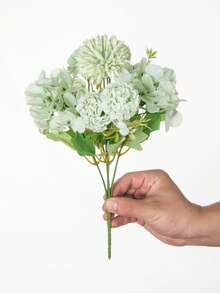 1/3支人造丝菊花和绣球花，适用于家居、餐厅、客厅、户外花园装饰，母亲节、生日、毕业典礼、婚礼、秋季装饰 - 綠色 - 查看 2