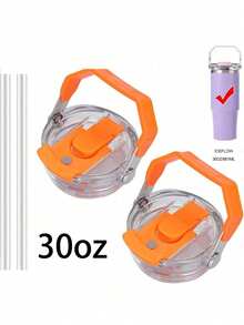 “适用于 30 盎司/40 盎司玻璃杯的杯子替换盖套装 - 不锈钢隔热盖 + 透明塑料盖组合，含 2 根吸管（6 种颜色）| 防漏且可用洗碗机清洗 | 旅行杯配件” - 彩色 - 查看 9
