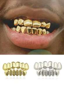 1 Set Smooth Rapper Accessories Six Teeth Metal Hip Hop Teeth Grillz, Fashionable For Everyday Wear & Halloween, Suitable For Men & Women