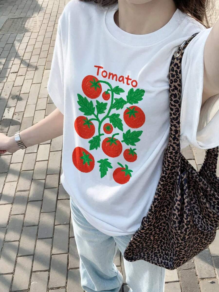 Made In Japan, Spring/Summer Cotton, Round Neck, Loose Fit, Versatile, Simple, English Print Short-Sleeve T-Shirt