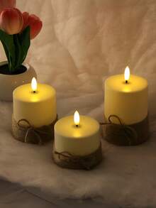 3 件套无焰蜡烛（带定时器）、LED 蜡烛、带黄麻绳的柱状蜡烛、逼真的蜡烛灯（带 3D 火焰效果），适用于婚礼、万圣节、花园装饰、派对、家居装饰、餐桌装饰