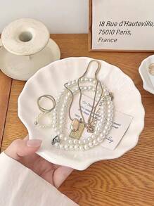 1 pieza Bandeja de joyería con forma de concha, de material cerámico, pequeña bandeja de almacenamiento, decoración de tocador para el dormitorio, utilizada para almacenar joyas, regalo de vuelta a la escuela
