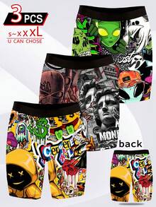DOKER 3 pièces de boxers allongés novateurs pour hommes avec motifs imprimés personnalisés, doux et agréables à la peau, séchage rapide et respirants, tissu élastique, impression numérique positionnée. Shorts de boxe mode et décontractés, conviennent aux sports, au cyclisme à la maison, etc. - Multicolore - Voir 1