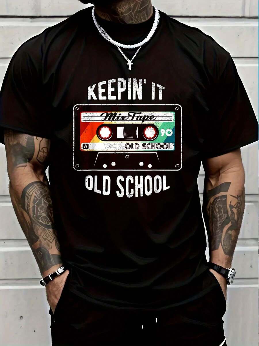 100% Cotton Old School Hip Hop 80s 90s Mixtape Graphic T Shirt T-Shirt Women's Men's  Graphic Tee Causal Tops  Fashion - 黑色 - 查看 1