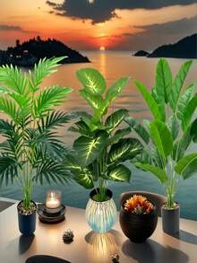 3pcs Artificial Potted Palm Trees, Plastic Planter, Indoor/Outdoor Decor, Floor Standing, Garden Decoration, Suitable For Spring, Thanksgiving, Various Room Types, Planter Not Included - Multicolor - View 5