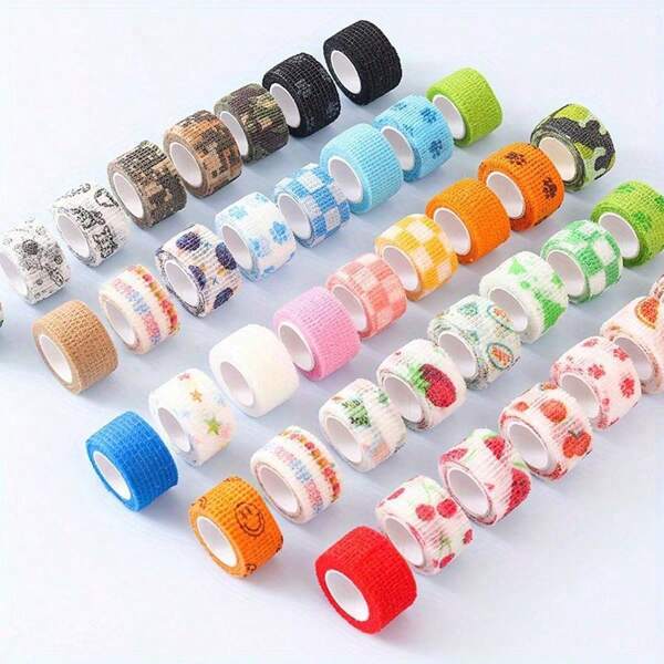 3 pezzi/6 pezzi di bende adesive colorate per dita, bende mediche stampate autoadesive, bende elastiche in tessuto non tessuto per tatuaggi per animali domestici, accessori da palestra per sportivi