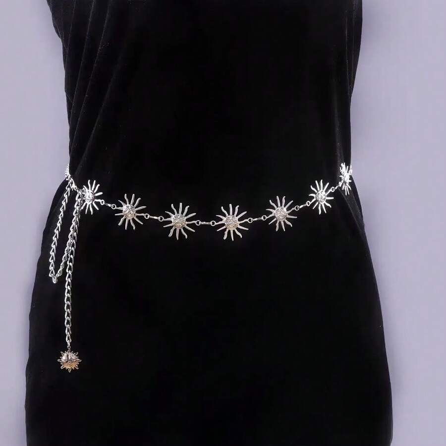 1pc Chic Fashion Sunflower Waist Chain Decor - Silver - View 1