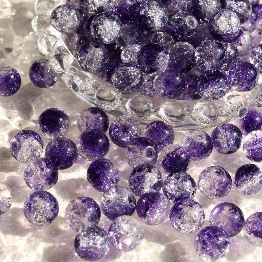 50颗浪漫紫色爆裂雪花珠 8毫米直孔珠 - 闪亮吊坠、手链、项链、耳环 DIY饰品制作 - 小型企业工艺品材料