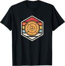 Retro Badge Crokinole Board T-Shirt<DI Gifts For Teen Girls - 黑色 - 查看 1