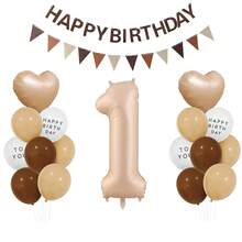 1 Set Caramel Latex Aluminum Foil Balloon Combo, 1-9 Years Old, With "Happy Birthday To You" Latex Balloon And Pennant, Suitable For Birthday Party Decoration
