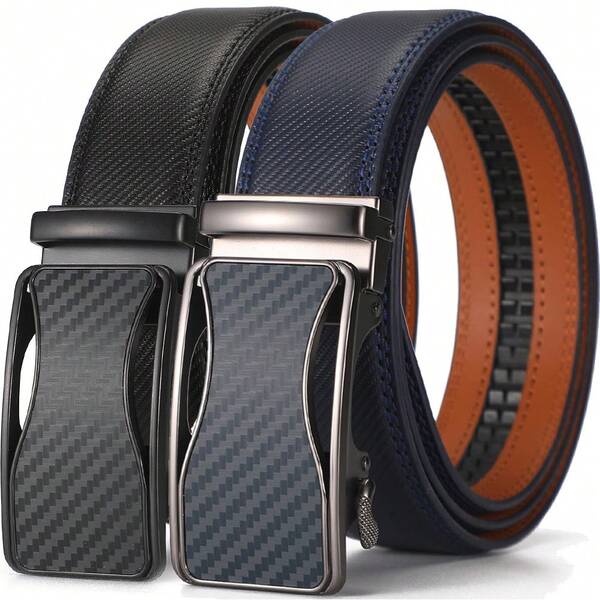 Automatic Buckle Ratchet Belt For Men Black/Blue Carbon Fiber Pattern Belts Male Leather Men Waist Strap Formal Luxury Brands High Quality 3.5cm