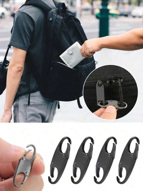2/4Pcs Double Small Carabiner Clips, S-Shaped Carabiner, Keychain, Small Alloy Snap Hook Zipper Clip For Fishing/Camping/Outdoor, Zipper Lock, Zipper Pull Replacement, Connectors Zipper Clips, Theft Deterrent