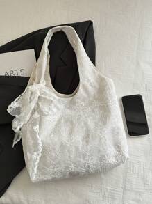 Korean Fresh Lace Flower Canvas Bag For Women New Large Capacity Shoulder Tote Bag Commuting Armpit Bag