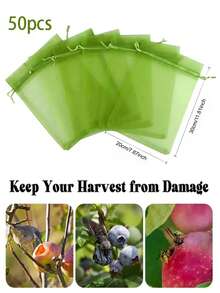 50 Pcs Fruit Protection Bags, 6x9 Inch Green Net Drawstring Fruit Protection Bags, Insect Proof Mesh For Tomato, Mango Tree, Vegetable Garden - Green - View 15