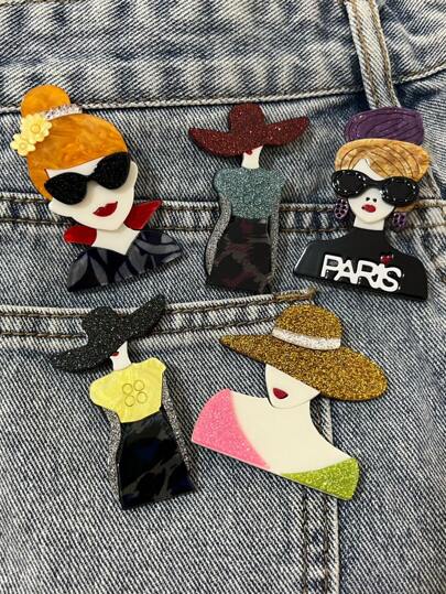 1pc Cartoon Girl Brooch, Handmade Acrylic Cute Brooch Pin, Fashion Accessory For Clothes, Bags
